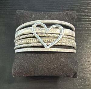 RYZE Silver Heart Multi-Layer Boho Magnetic Wrap Bracelet